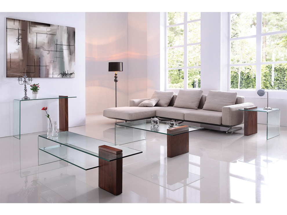 Casabianca Home Buono Walnut Veneer With Glass Console Table   Contemporary   Console Tables   by Massiano  Houzz