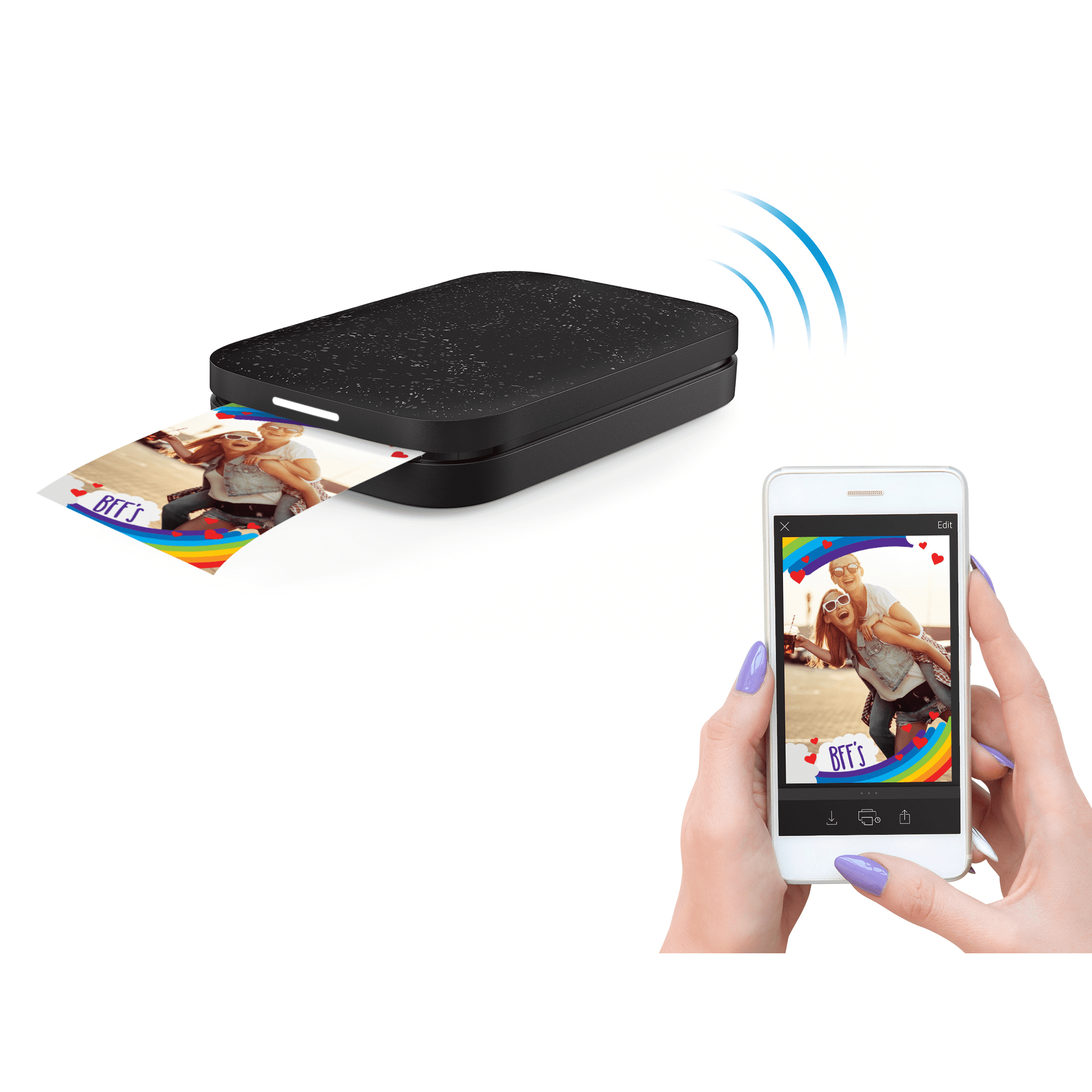 HP Sprocket Portable 2x3" Instant Photo Printer (Black Noir) Print Pictures on Zink Sticky-Backed Paper from your iOS & Android Device.