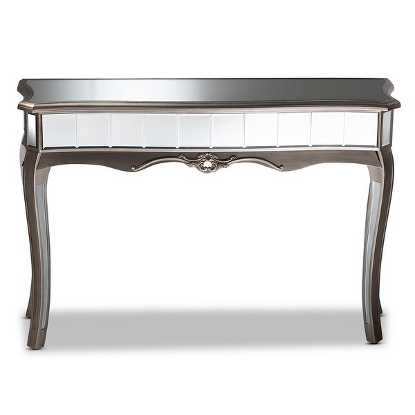 Elgin Glam and Luxe Brushed Wood and Mirrored Glass Console Table