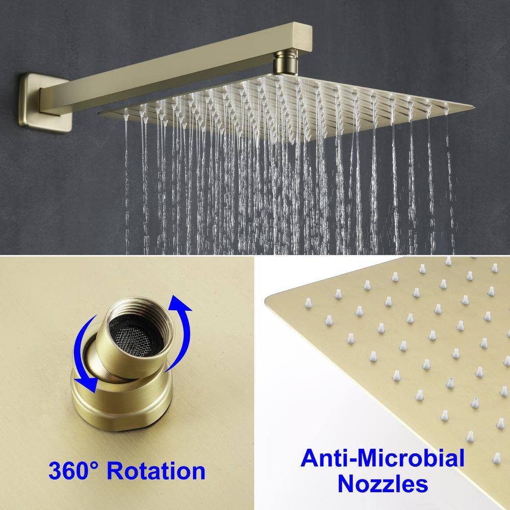 UKISHIRO 2-Spray Patterns with 1.8 GPM 10 in. Tub Wall Mount Dual Shower Heads in Brushed Gold (Valve Included) SMD0KN211020009