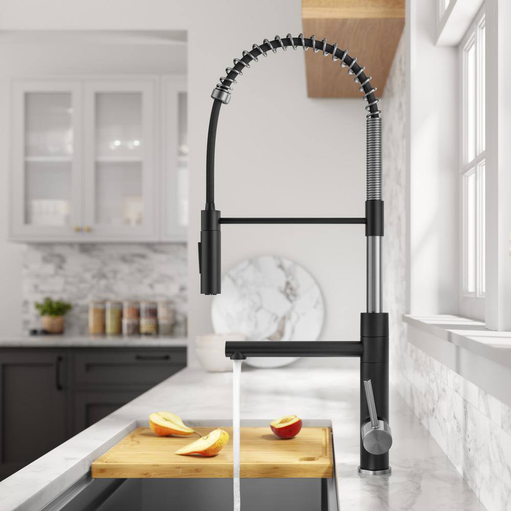 KRAUS Artec ProCommercialStylePull-Down Single Handle Kitchen Faucet with Pot Fillerin Spot Free Stainless Steel  Matte Black KPF-1604SFSMB