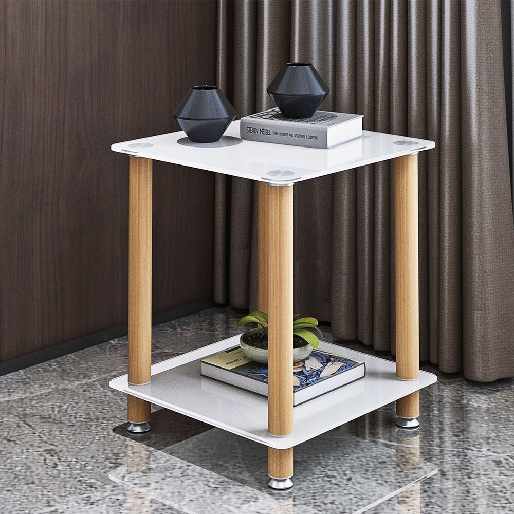 1 Piece Side Table 2 Tier Space End Table   15.75”*15.75”*19.37\