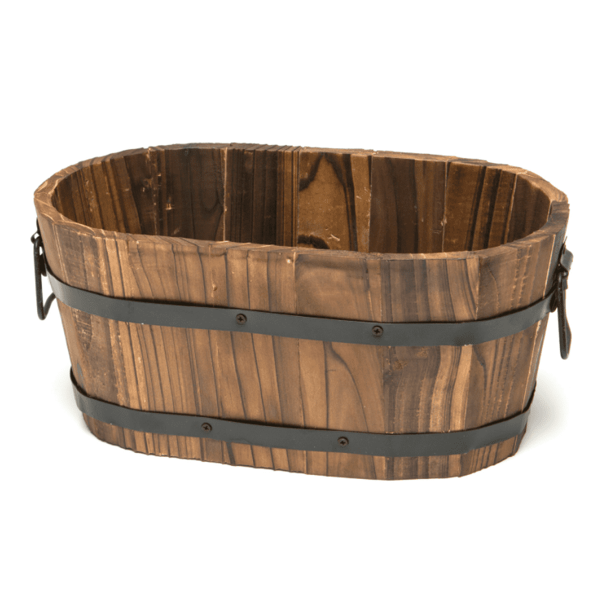 DeVault Enterprises 12" x 7" x 5" Oval Brown Hardwood Plant Planter with Drainage Hole