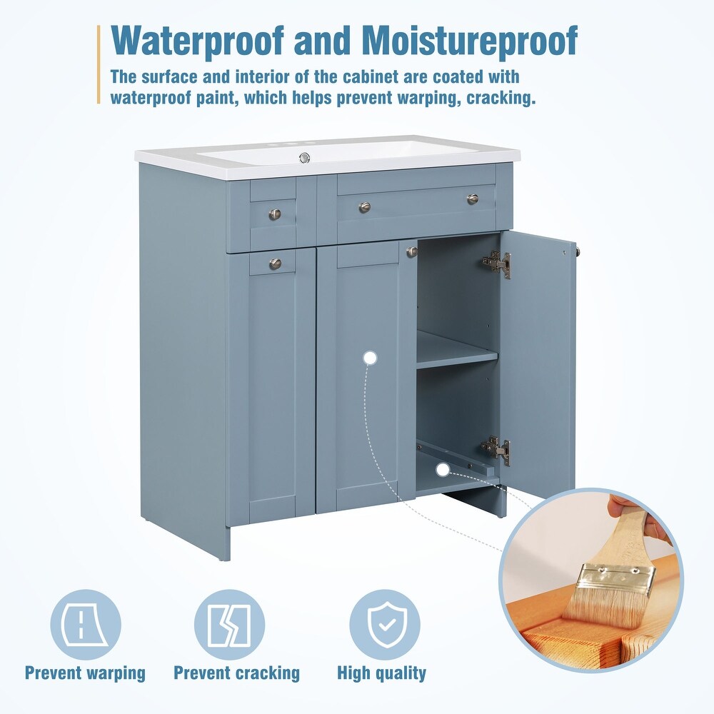 Resin Bathroom Vanity Cabinet with Combined Integrated Sink  Freestanding Storage Floor standing Waterproof Side Cabinet