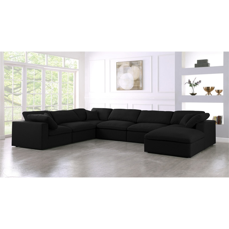 Maklaine Contemporary Black Linen Fabric Deluxe Modular Sectional Sofa   Transitional   Sectional Sofas   by Homesquare  Houzz
