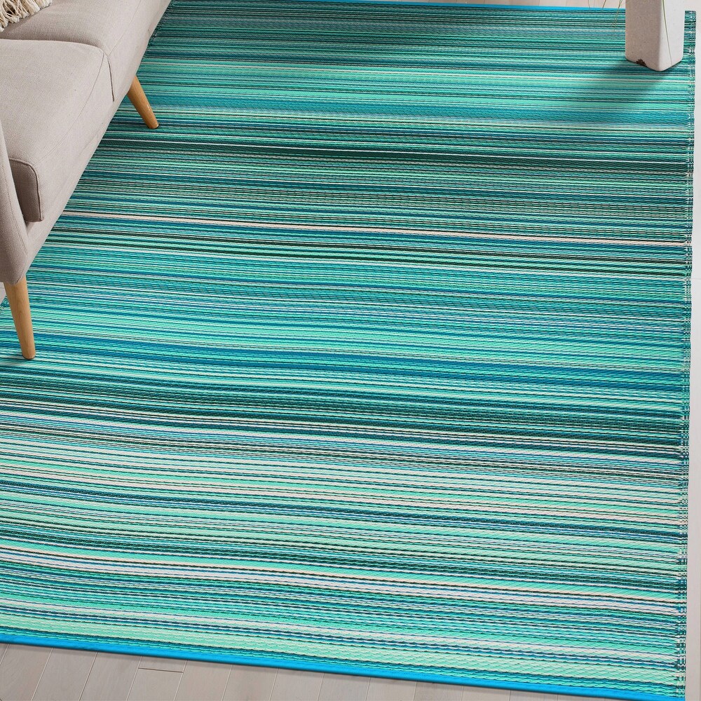 Contemporary Stripe Reversible Plastic Outdoor Rugs