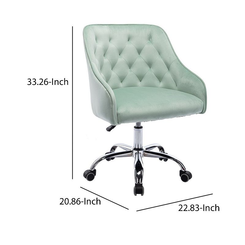 Office Chair with Padded Swivel Seat and Tufted Design， Mint Green