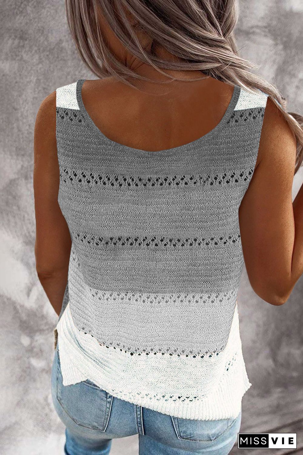 Gray Color Block Knitted Tank Top