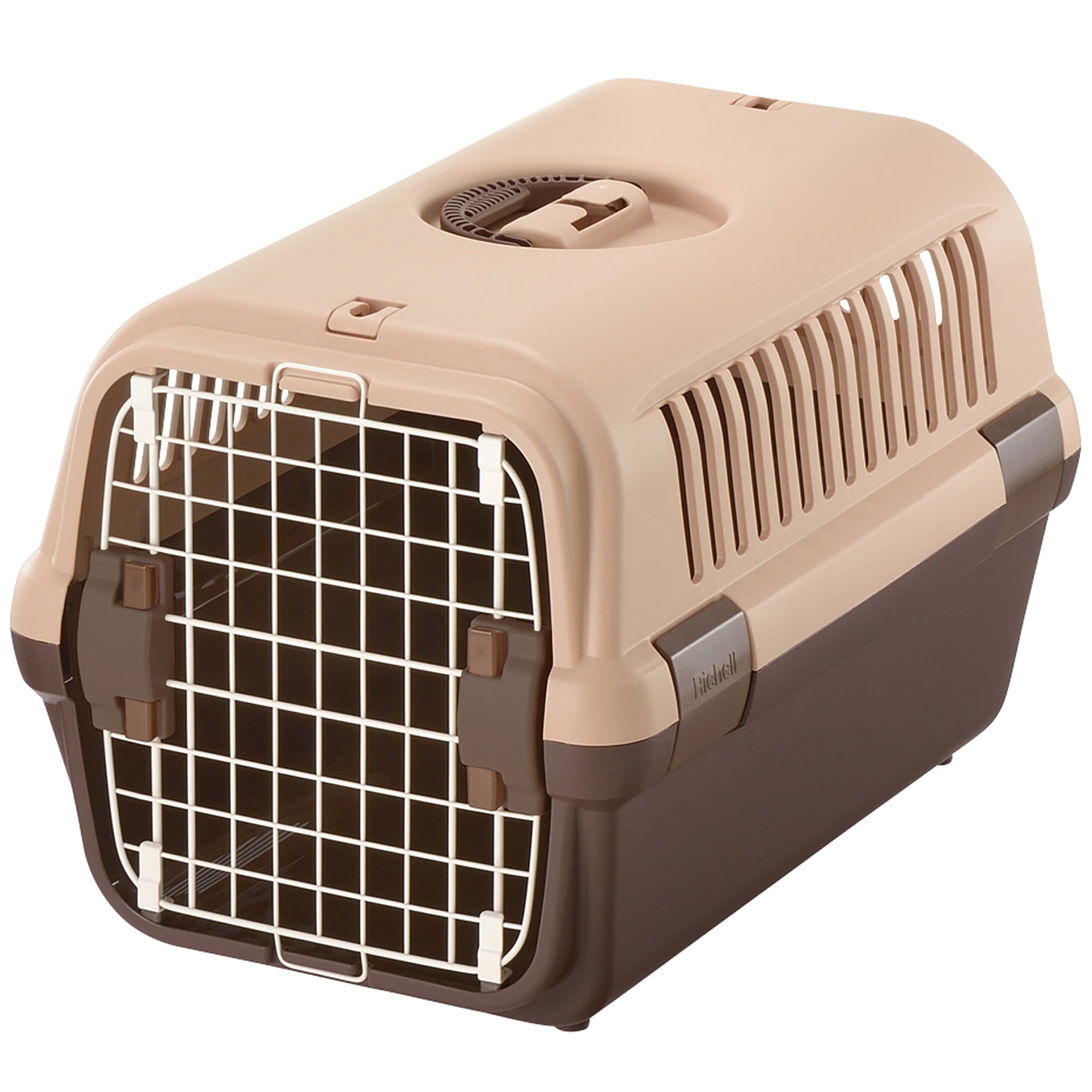 Richell Pet Travel Carrier Size Medium in Brown， for Dogs and Cats up to 17.6 lbs