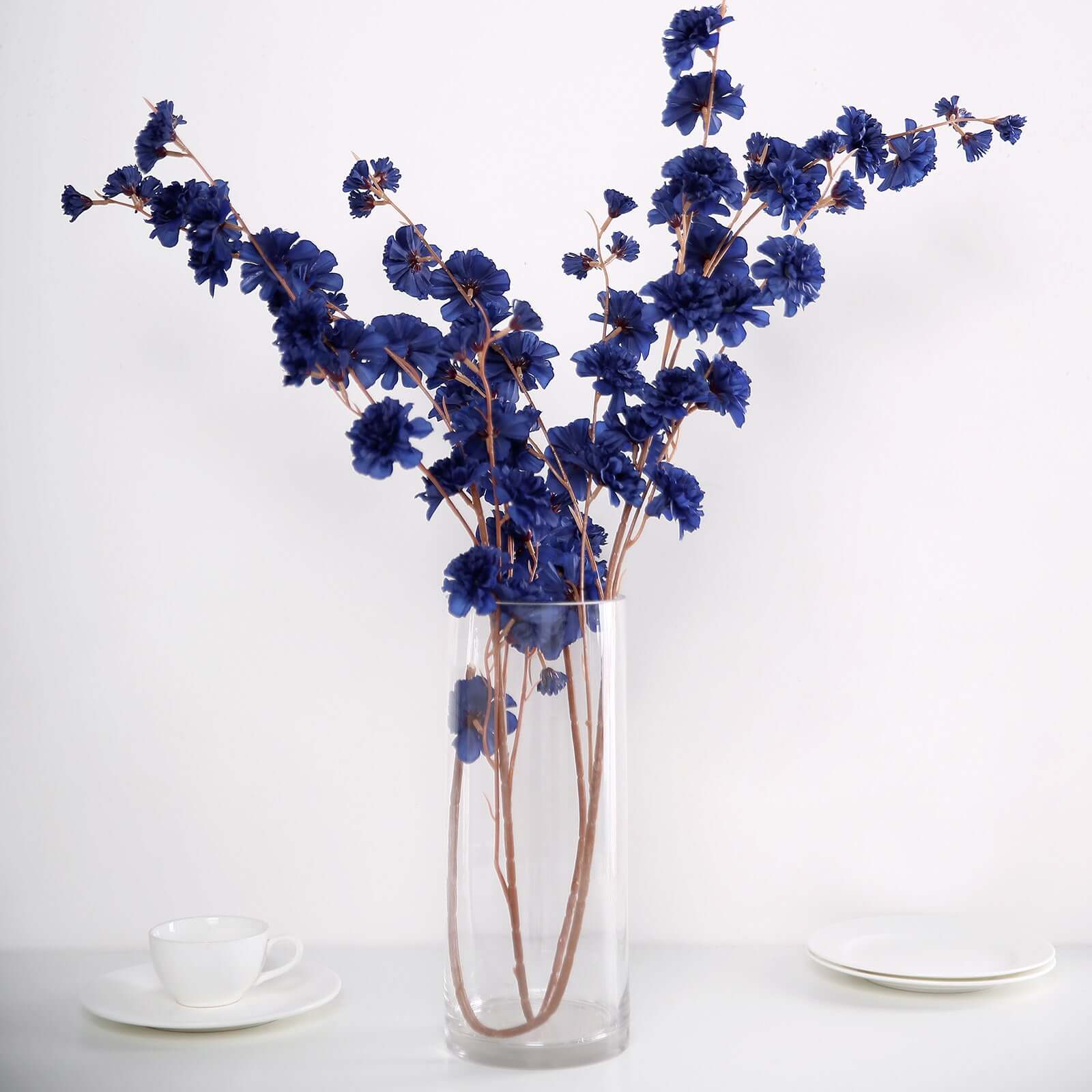 2 Branches Navy Blue Artificial Silk Carnation Flower Stems 42