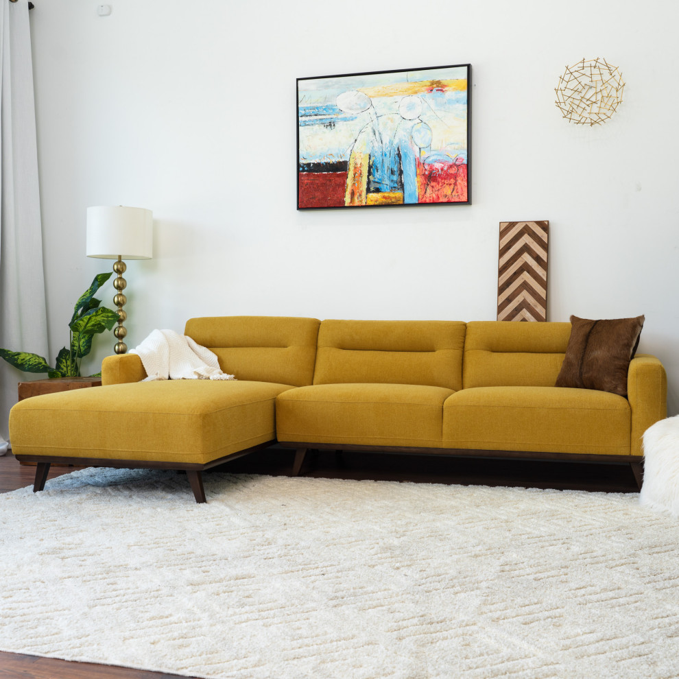 Adas Mid Century Modern L Shaped Linen Fabric Left Facing Dark Yellow Sectional   Midcentury   Sectional Sofas   by Ashcroft Furniture Co.  Houzz