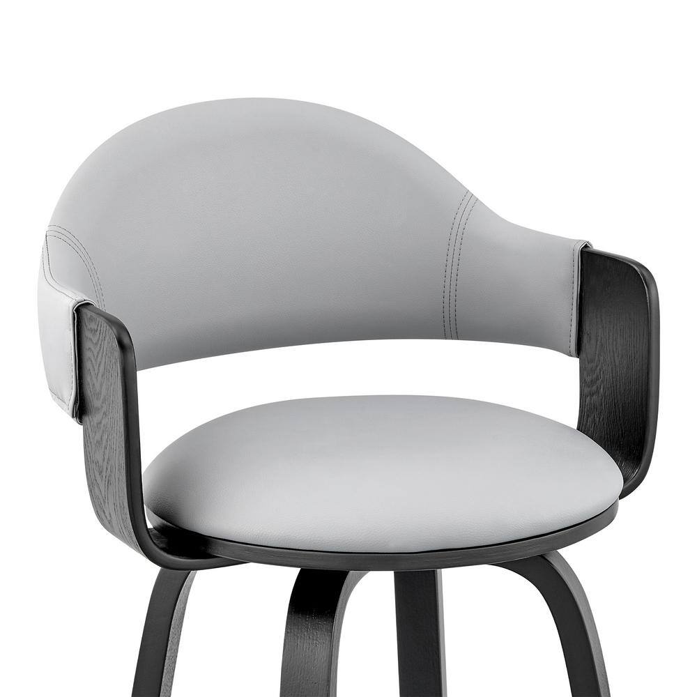 Armen Living Daxton 26 in Counter Height Swivel Stool w High Back Grey Faux Leather and Black Wood Finish LCDXBABLGR26