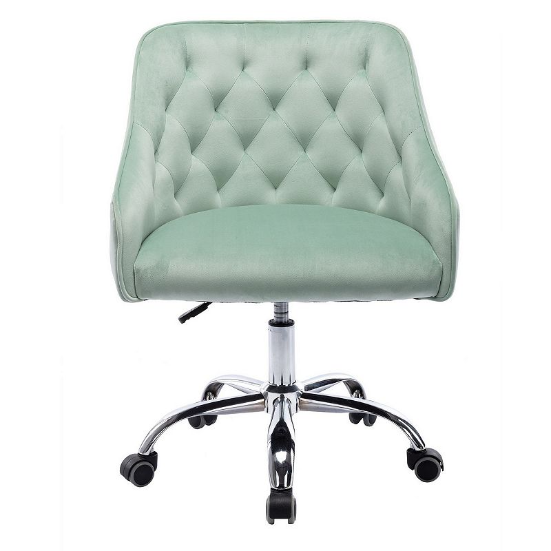 Office Chair with Padded Swivel Seat and Tufted Design， Mint Green