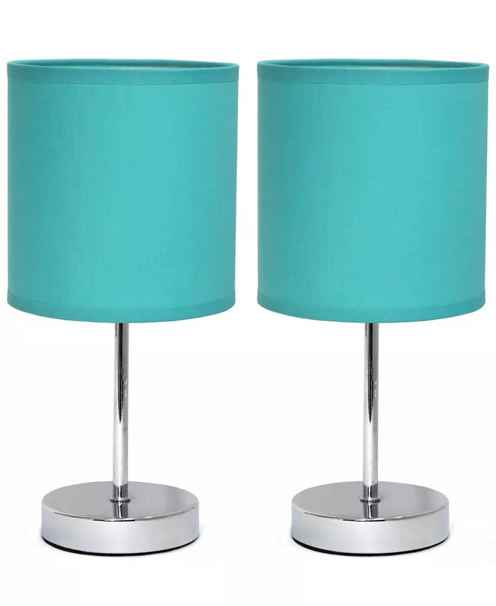 All The Rages Simple Designs Chrome Mini Basic Table Lamp with Fabric Shade 2 Pack Set