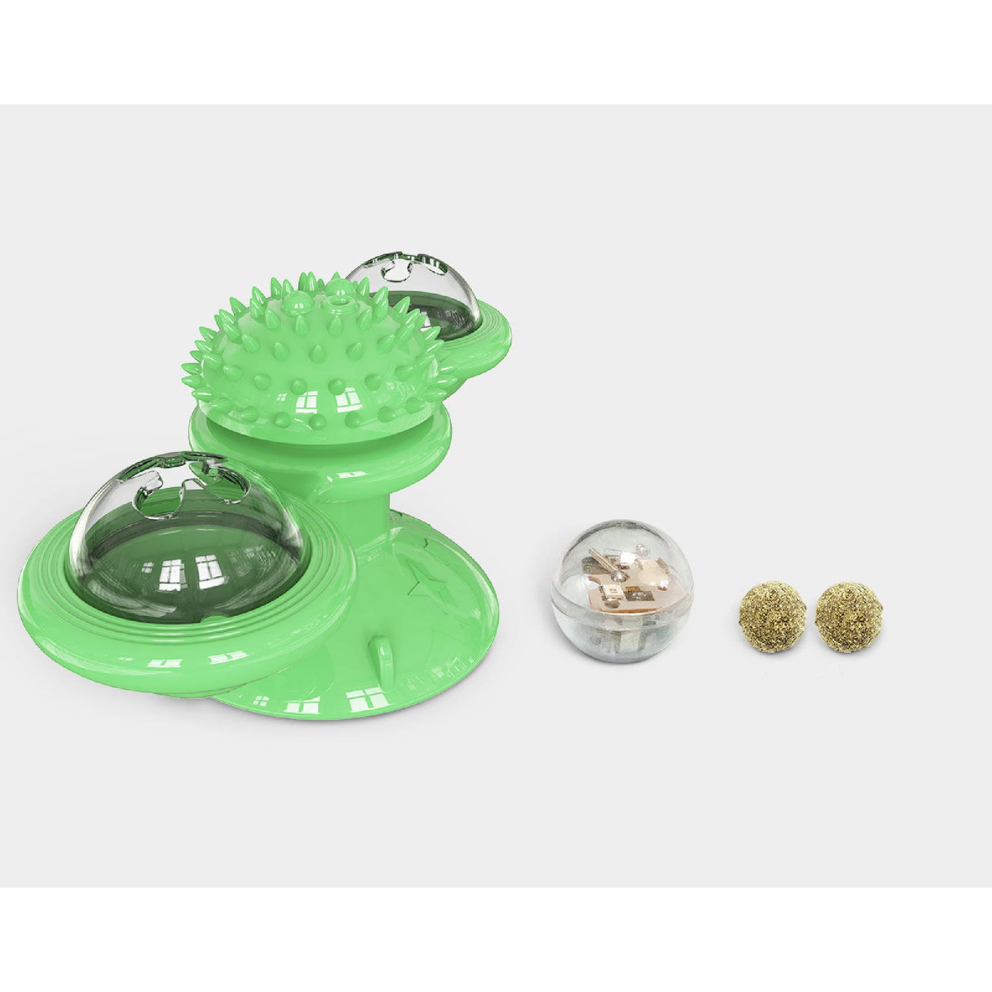 PET LIFE Green 'Windmill' Rotating Suction Cup Spinning Cat Toy