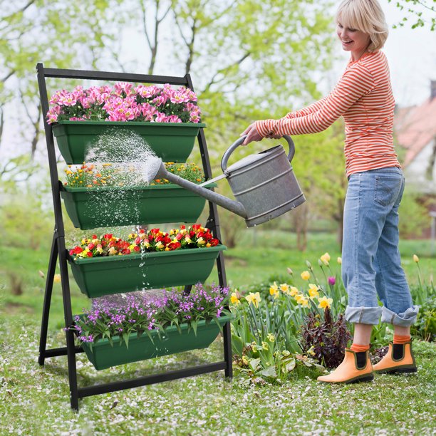 4 Tier Vertical Raised Garden Bed Elevated Planters Outdoor Indoor Green