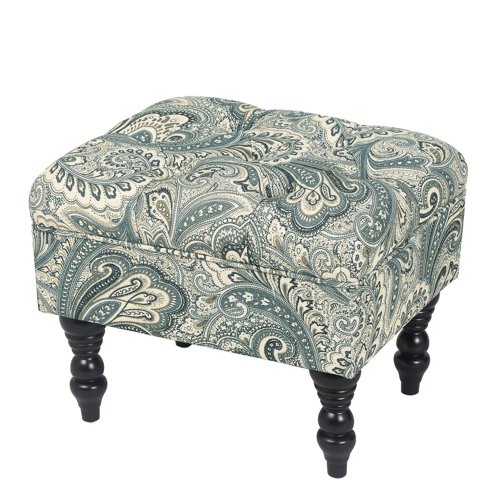 Adeco Ottoman Stool Tufted Foot Rest Fabric Floral Vanity Stool