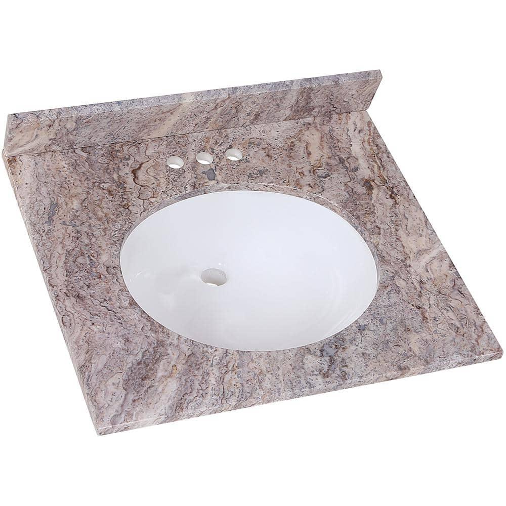 Home Decorators Collection 25 in x 22 in D Stone Effects Cultured Marble Vanity Top in Cold Fusion with Undermount White Sink