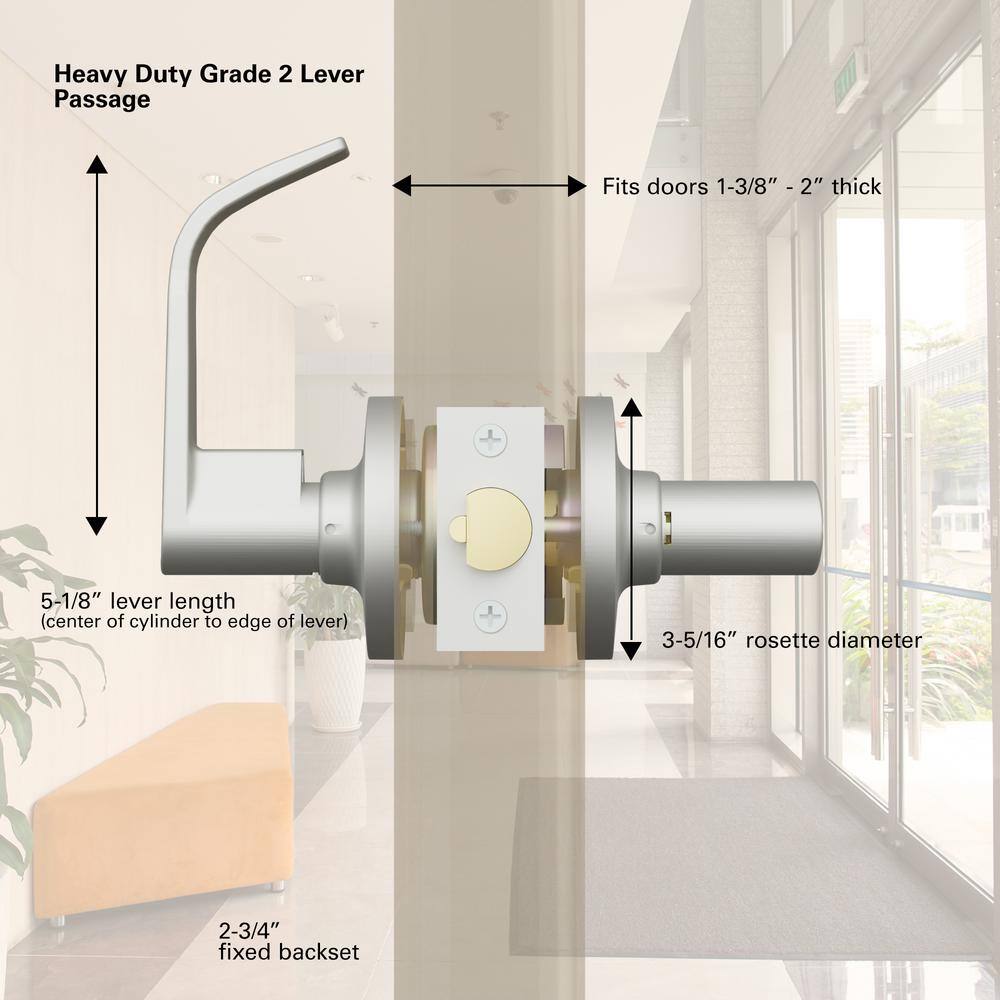 Universal Hardware Universal Hardware Heavy Duty Commercial Passage Curved Lever Cylindrical ADA UL 3-Hr Fire ANSI Grade 2 Satin Chrome UH40129