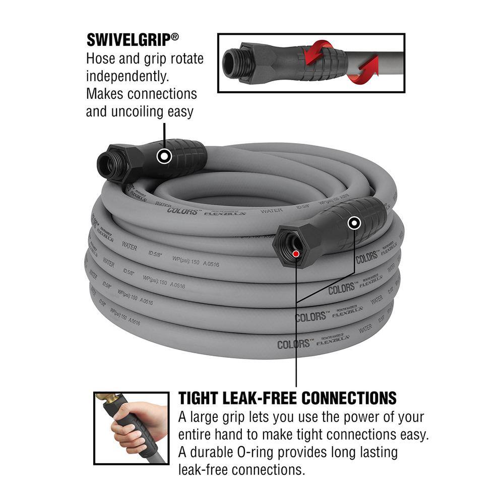 Flexzilla Colors Series 58 in. x 50 ft. Garden Hose 34 in. - 11 12 GHT Fittings in Slate Gray HFZC550GYS