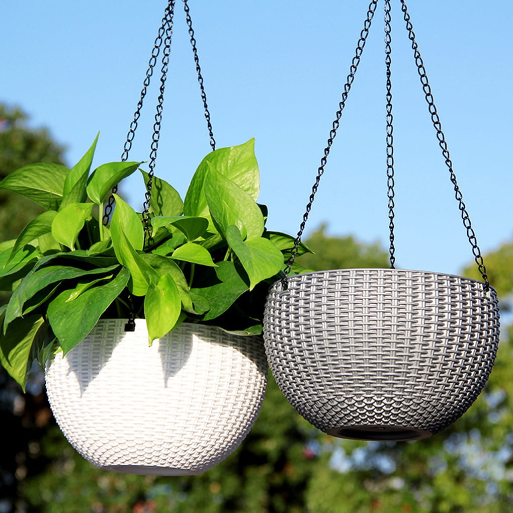 Hanging Basket Rattan Flower Pot Self-watering Art Planter Plastic Resin Planting Tool Garden Supplies