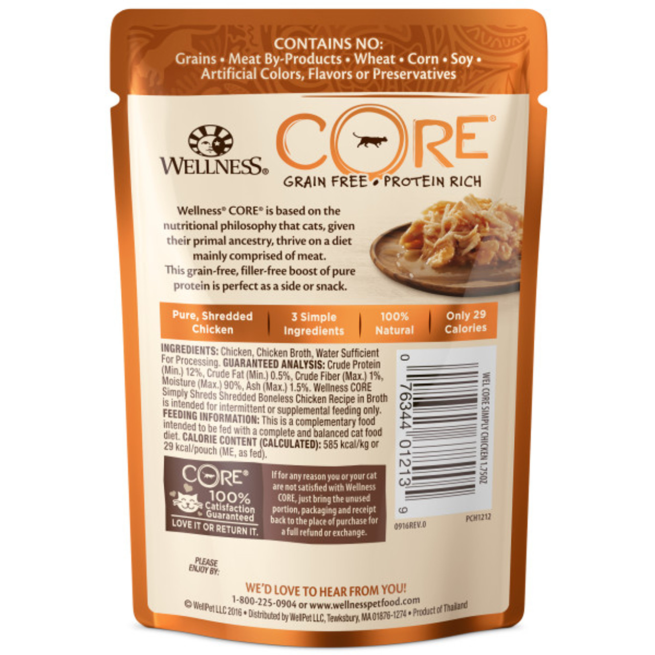 Wellness Core Simply Shreds Grain-Free Boneless Chicken Wet Cat Food Topper， 1.75oz