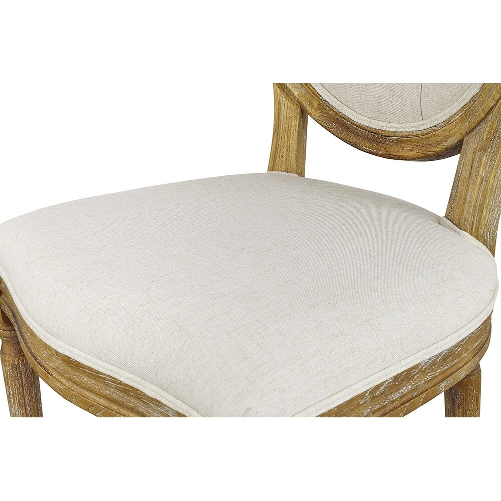 French Chic Vintage Style Dining Side Chair With Upholstered Linen Welted Fabric And Elegant Natural Rustic Wood Frame