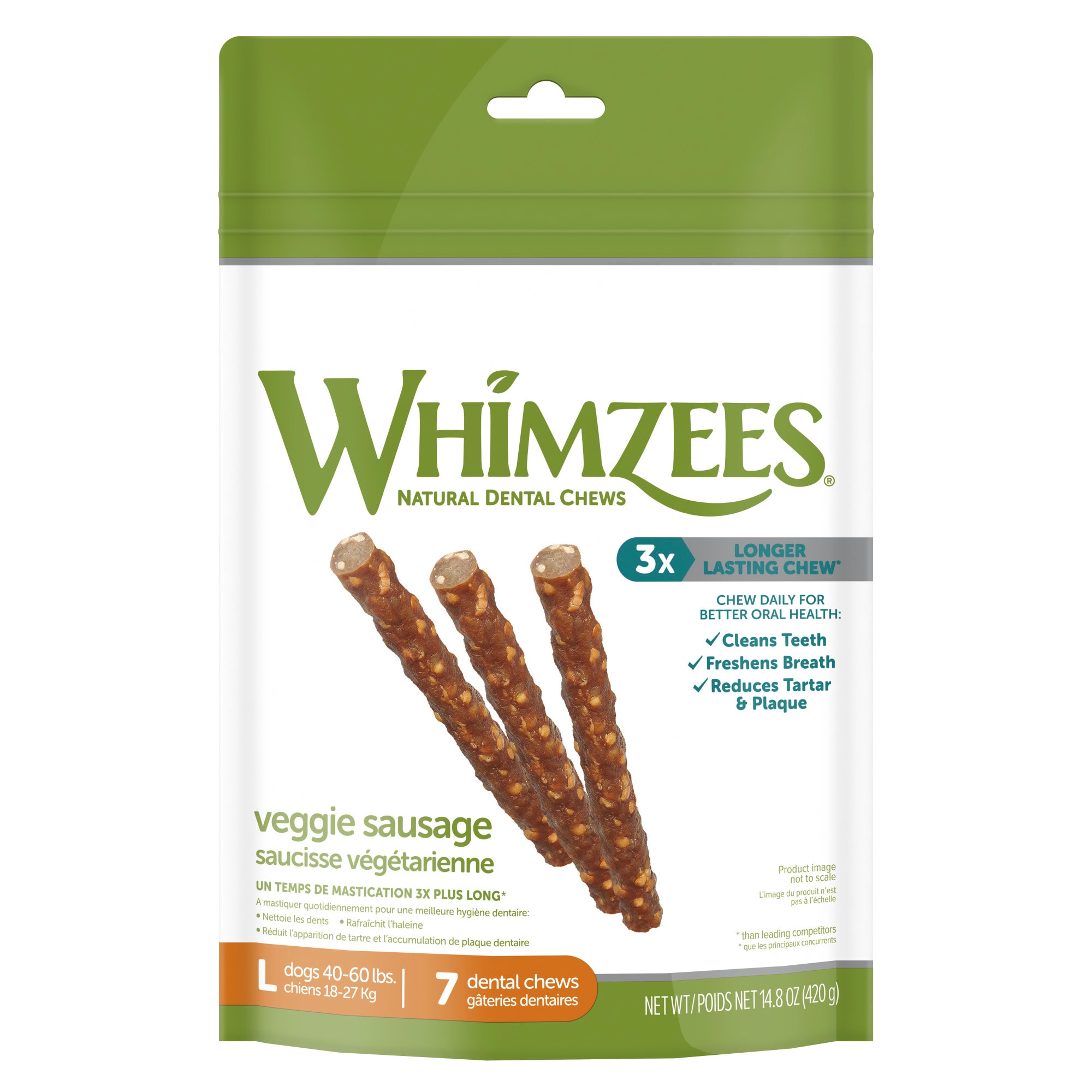 Whimzees Large Veggie Sausage Dog Treats， 7-count