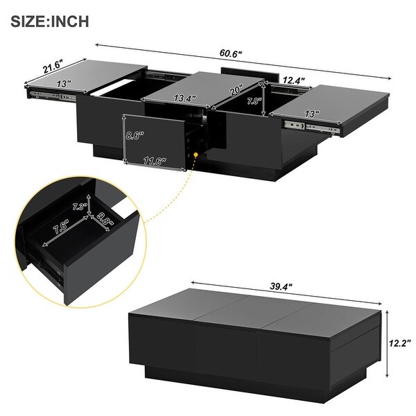 Extendable Coffee Table with 2 Large Hidden Storage Compartment and 2 Drawers， Cocktail Table Center Table with Sliding Top