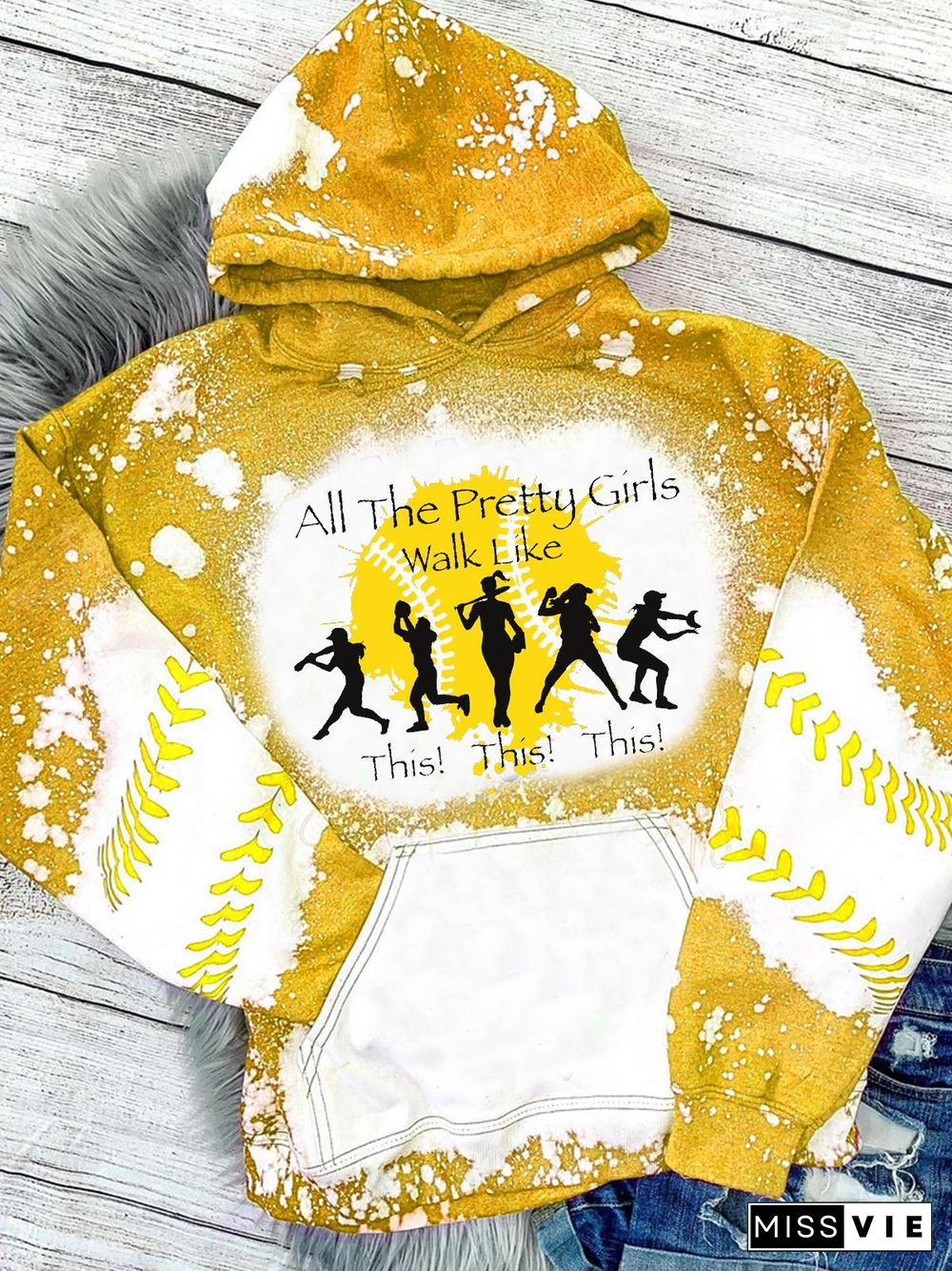 Women's Softball Print Hoodie Tie Dye Sweatshirt