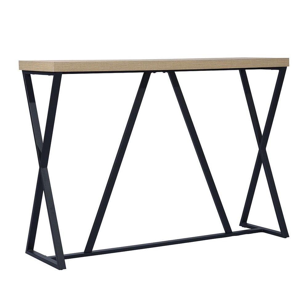 47.2'' Sofa TableWood Rectangle Console Table with Metal Frame   Oak   Black