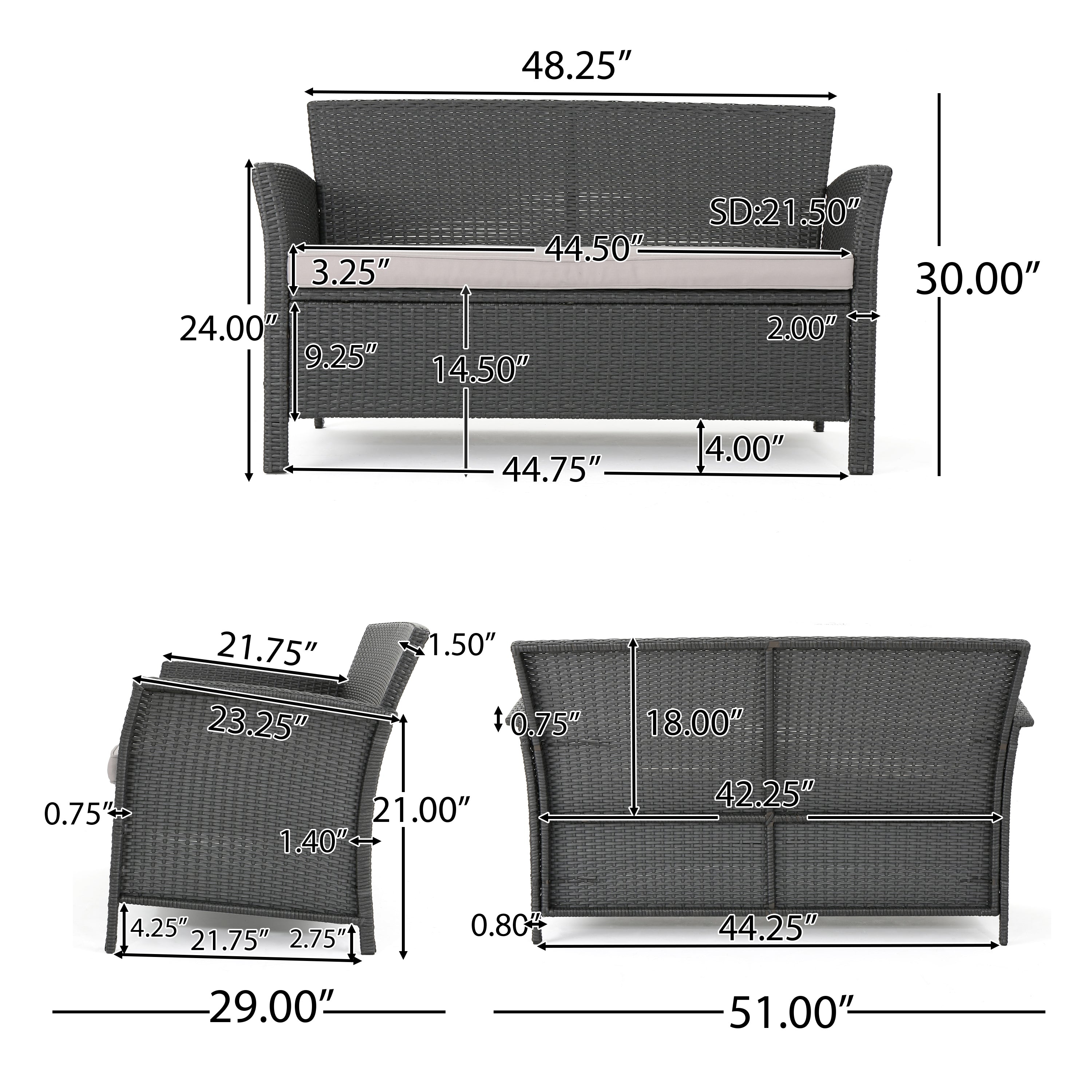 Lucia Outdoor Wicker Loveseat with Coffee Table