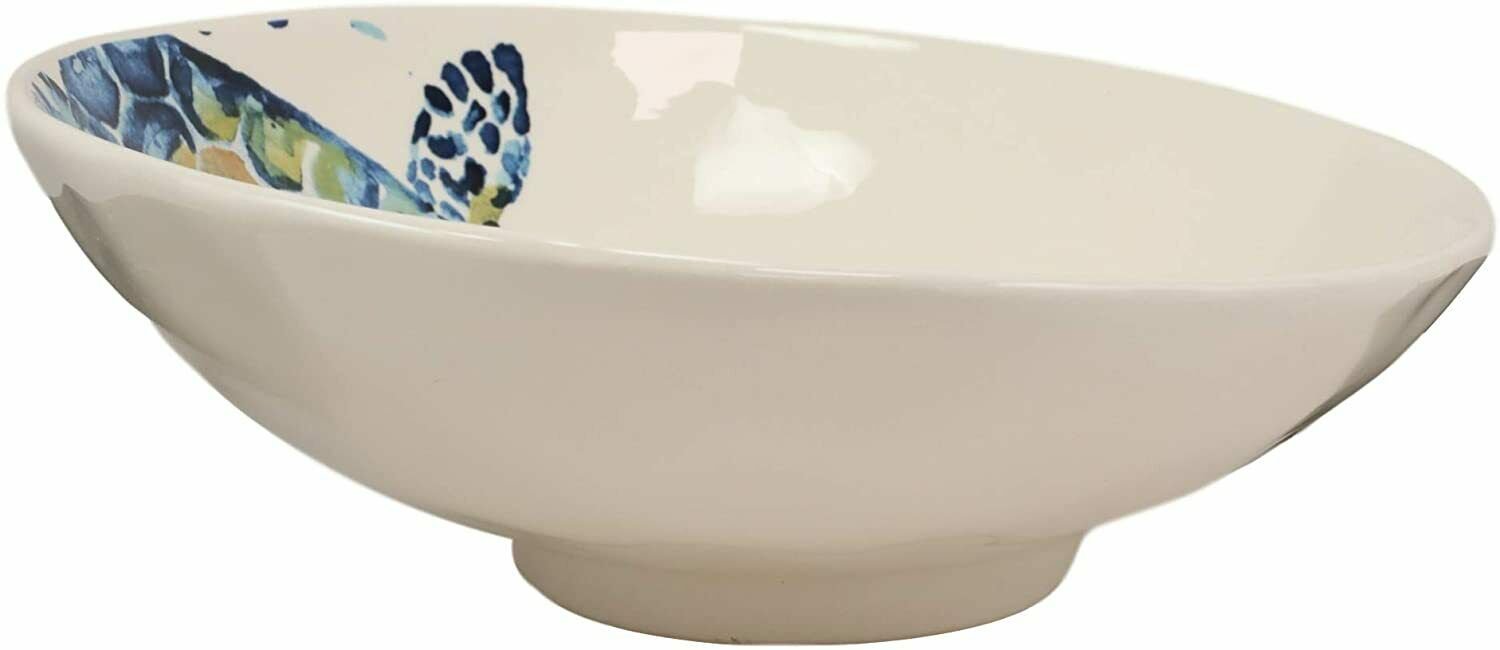 1 Blue And White Sea Turtle Ceramic Dinnerware (Soup Noodle Bowl 46oz， 2pcs) EBR02