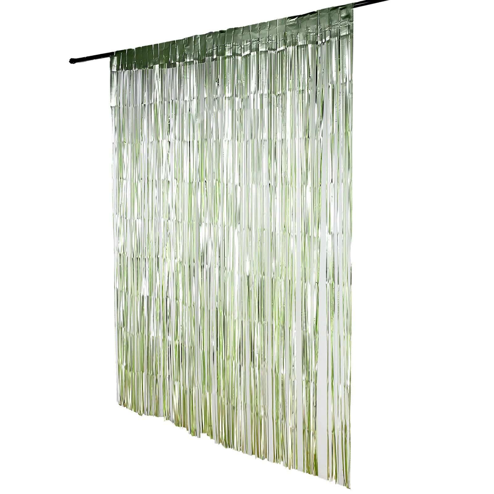 Matte Sage Green Metallic Tinsel Foil Fringe Doorway Curtain Party Backdrop 8ft