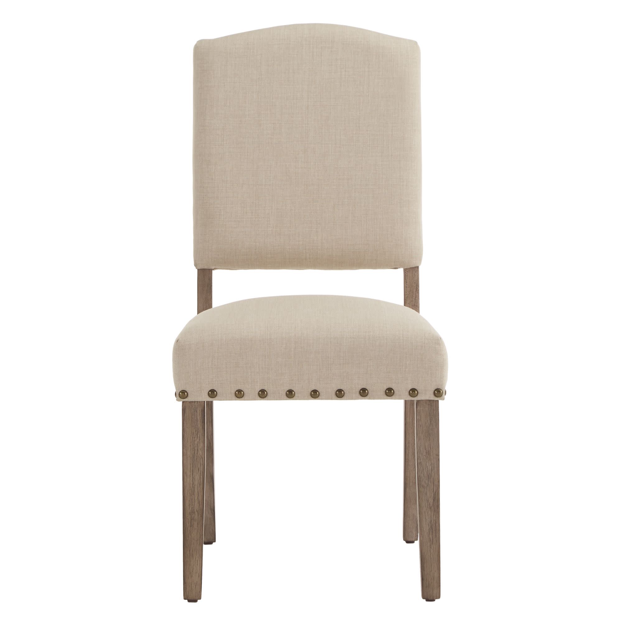 Weston Home Satine Linen Nailhead Dining Chairs， Set of 2， Beige/Grey Wash Finish