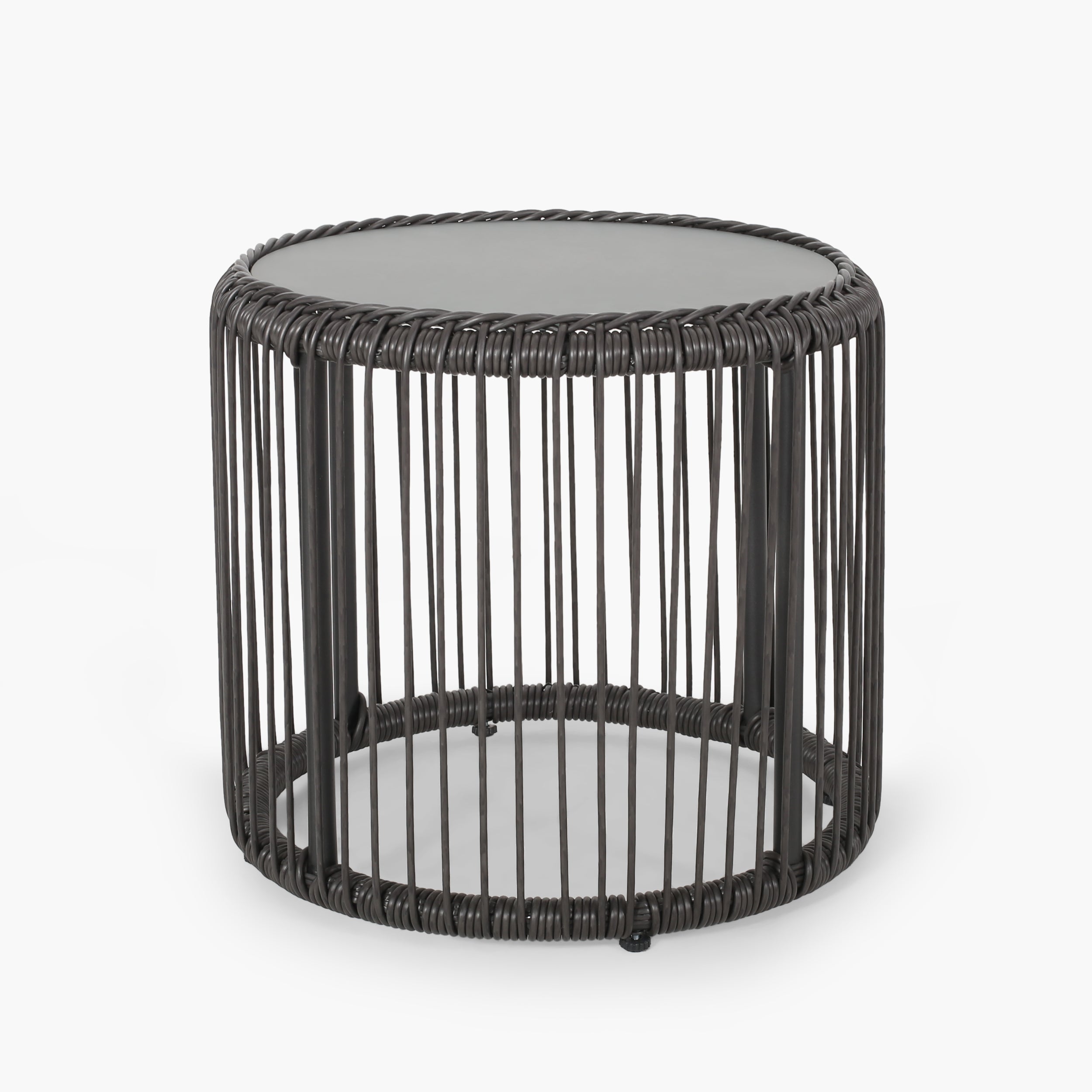 Averyrose Outdoor Wicker Side Table with Tempered Glass Top