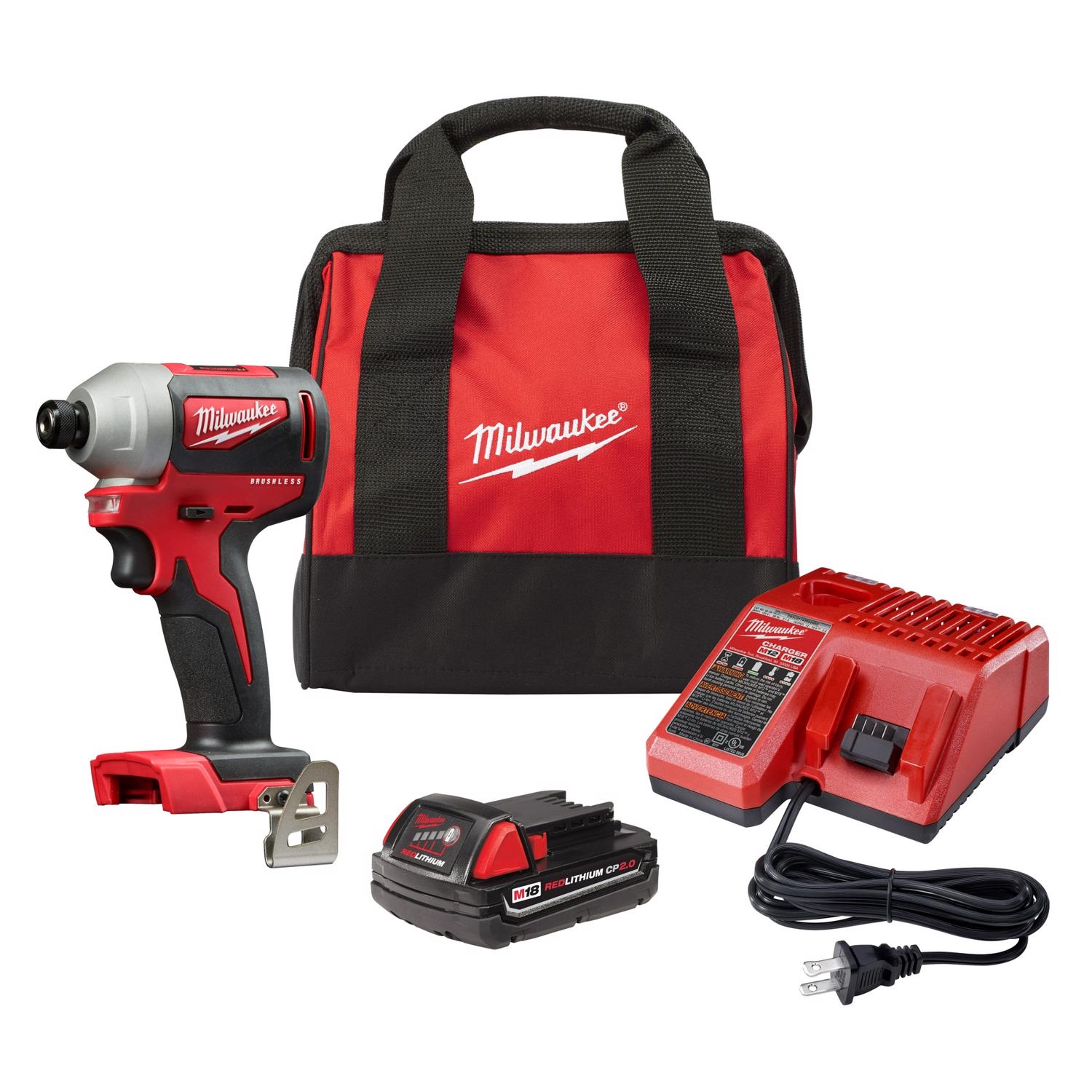 MW M18 18 V 1/4 in. Cordless Brushless Impact Driver Kit (Battery \u0026 Charger)