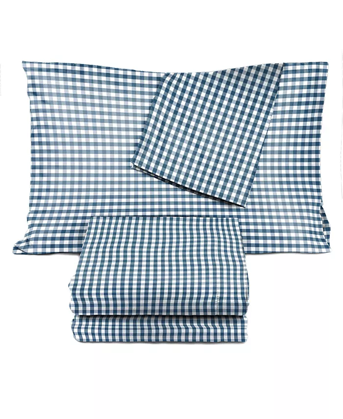 Saturday Park Dark Blue Gingham Full Sheet Set