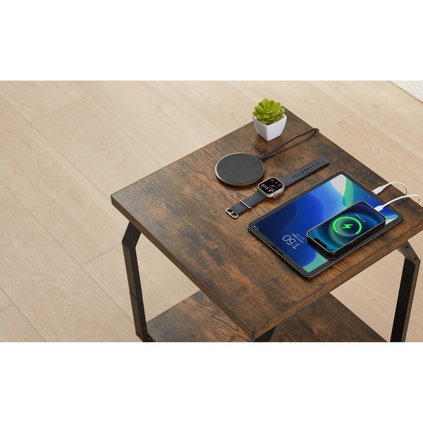 Set of 2 Side Tables with Charging Station， End Tables with USB Ports and Sockets， Bedside Tables for Living Room， Bedroom