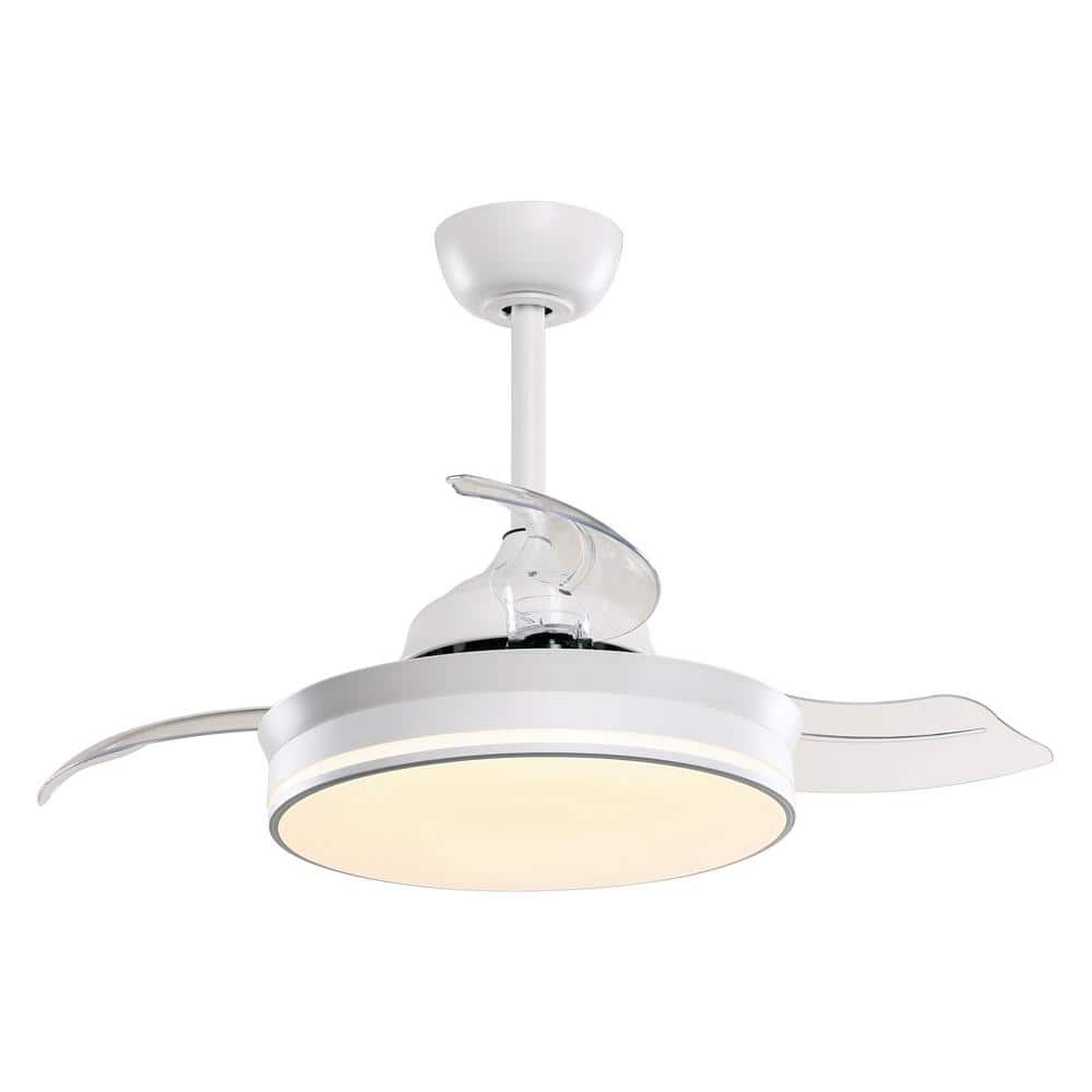 Parrot Uncle Ericksen 36 in Retractable White Ceiling Fan Chandelier with Light and Remote Control