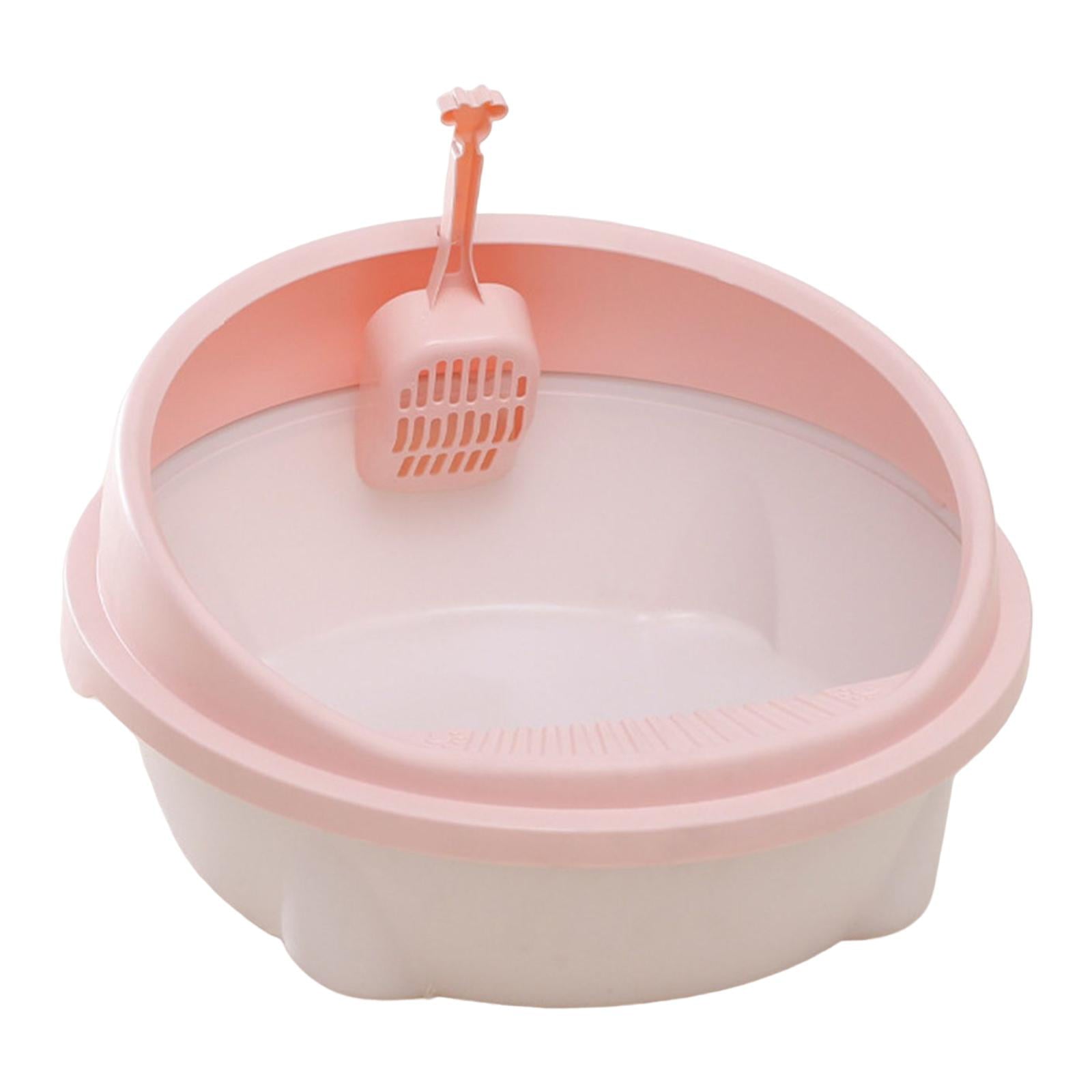 Cat Litter Box Durable with High Side Privacy Walls Cat Sandbox Semi Enclosed Bedpan Pet Litter Tray Kitty Litter Pan for Small Animals Cats pink