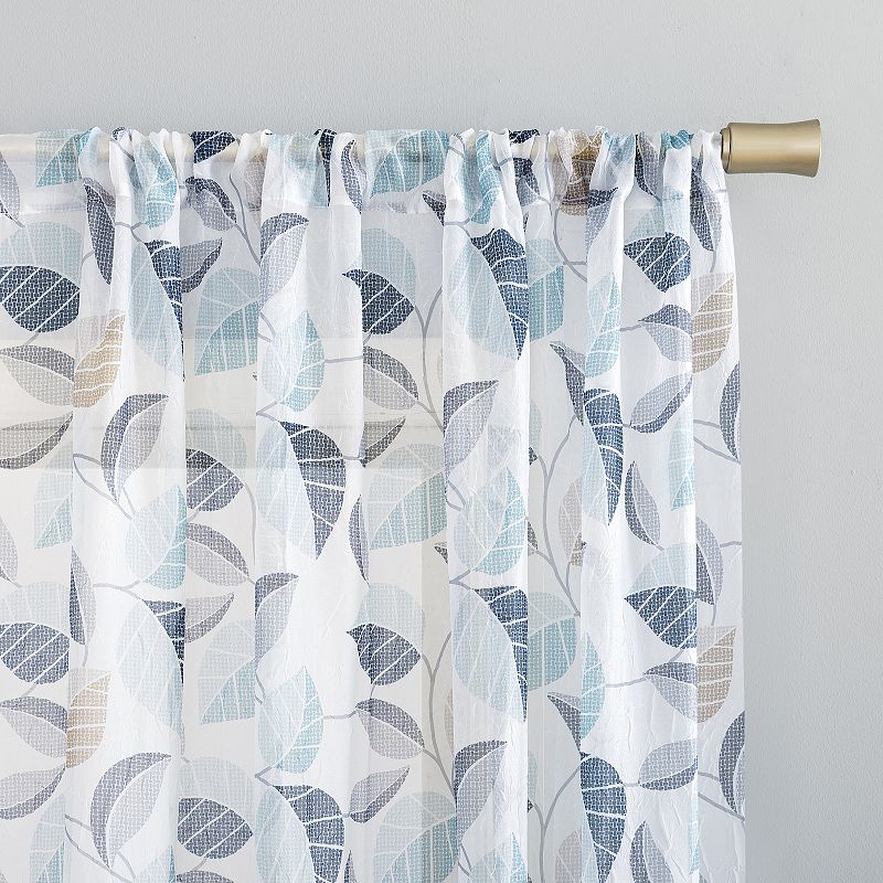 No. 918 Jamie Leaf Print Sheer Rod Pocket Window Curtain Panel