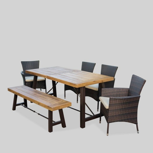 Jennys 6pc Acacia wicker Patio Dining Set Brown Christopher Knight Home