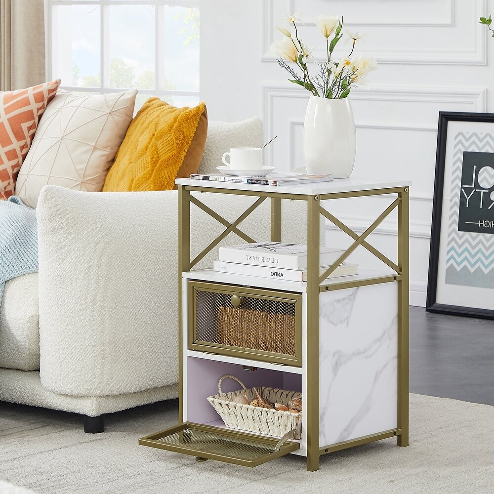 VECELO 23.8'' Tall Nightstand with Storage Shelves