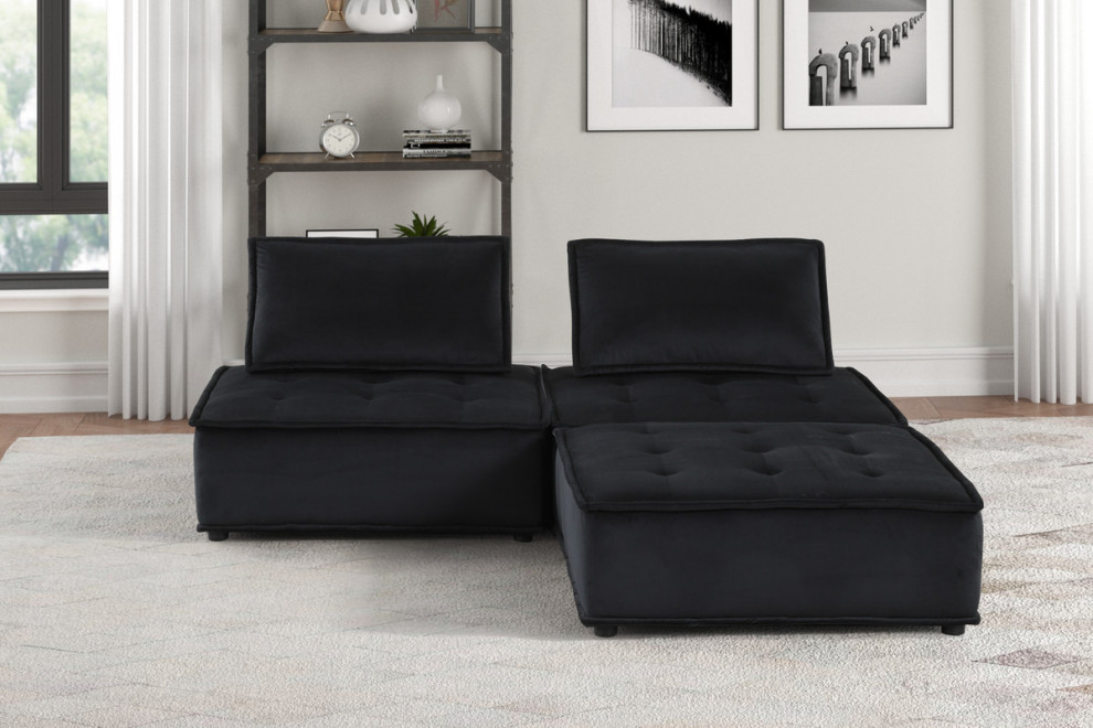 Anna Velvet 3 Piece Sectional Sofa Ottoman   Transitional   Sectional Sofas   by Lilola Home  Houzz