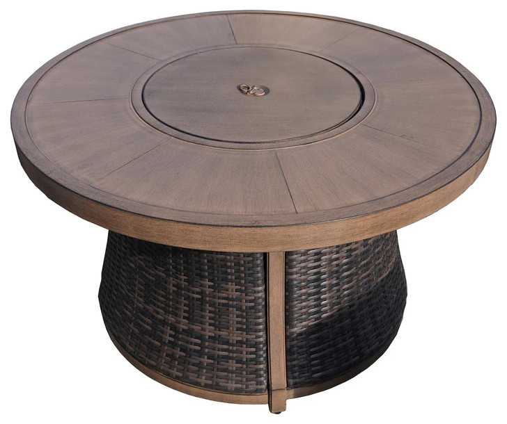 Patio Wicker Round Firepit Table   Tropical   Outdoor Dining Tables   by Abrihome  Houzz