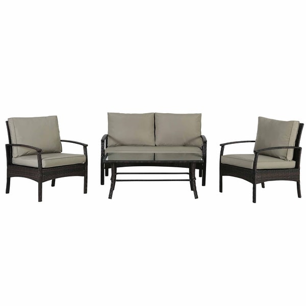 4Piece Wicker Outdoor Sectional Set with Cushions