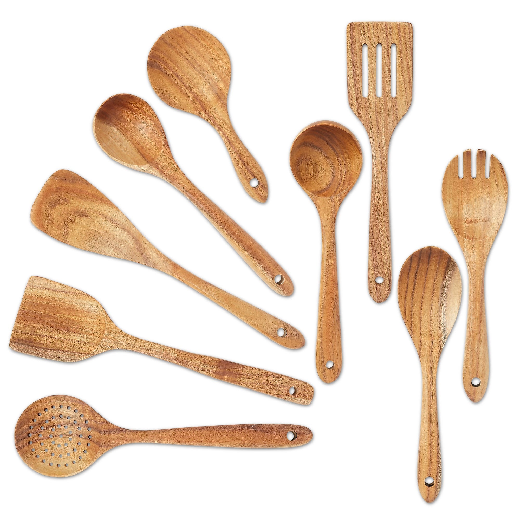 Wood Utensils Set for Cooking， 9 Piece Set Spoons and Spatulas for Kitchen