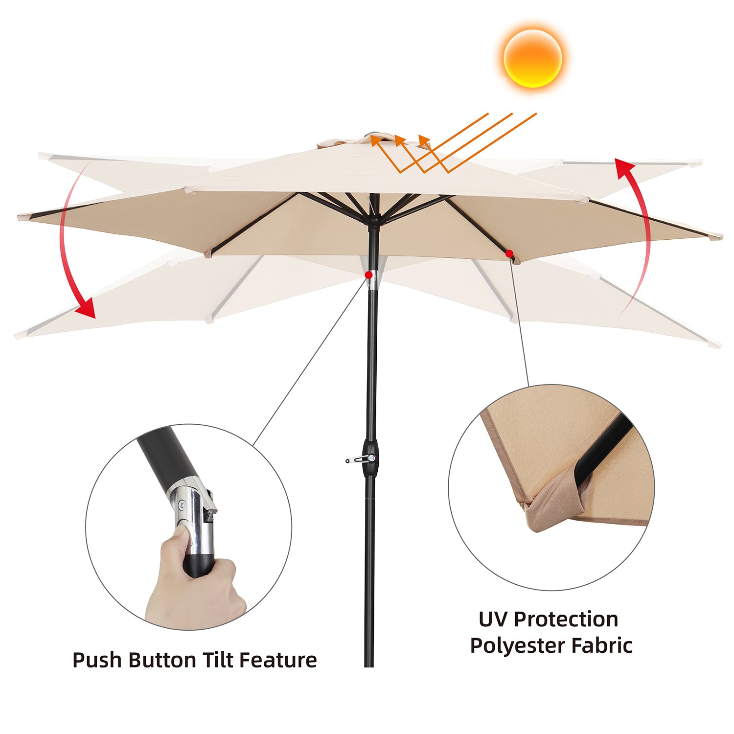 Ainfox 9ft Patio Umbrella Outdoor Portable Table Market Umbrella with Push Button Tilt/Crank Waterproof UV-proof, Khaki