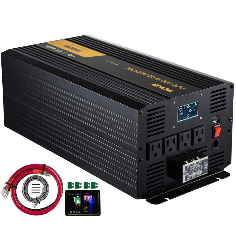 VEVOR Pure Sine Wave Inverter 3500-Watt Car Power Converter DC24-Volt to AC120-Volt with USB Port LCD Display Remote Control CZXNBQDMKWKDDNOL6V9